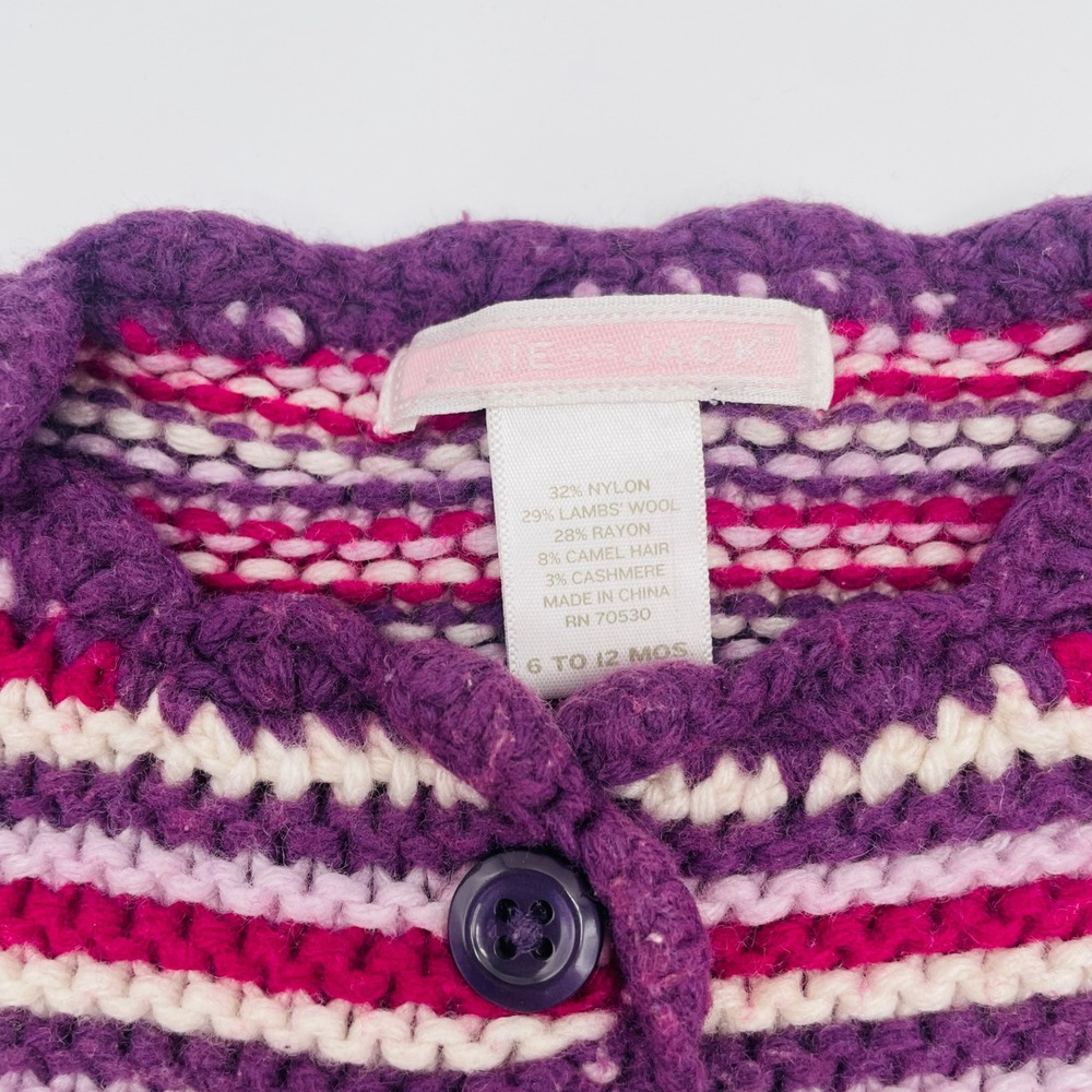 Janie‎ & Jack Striped Wool Cashmere Scallop Cardigan Sweater Purple Cute 6-12 - Picture 4 of 5